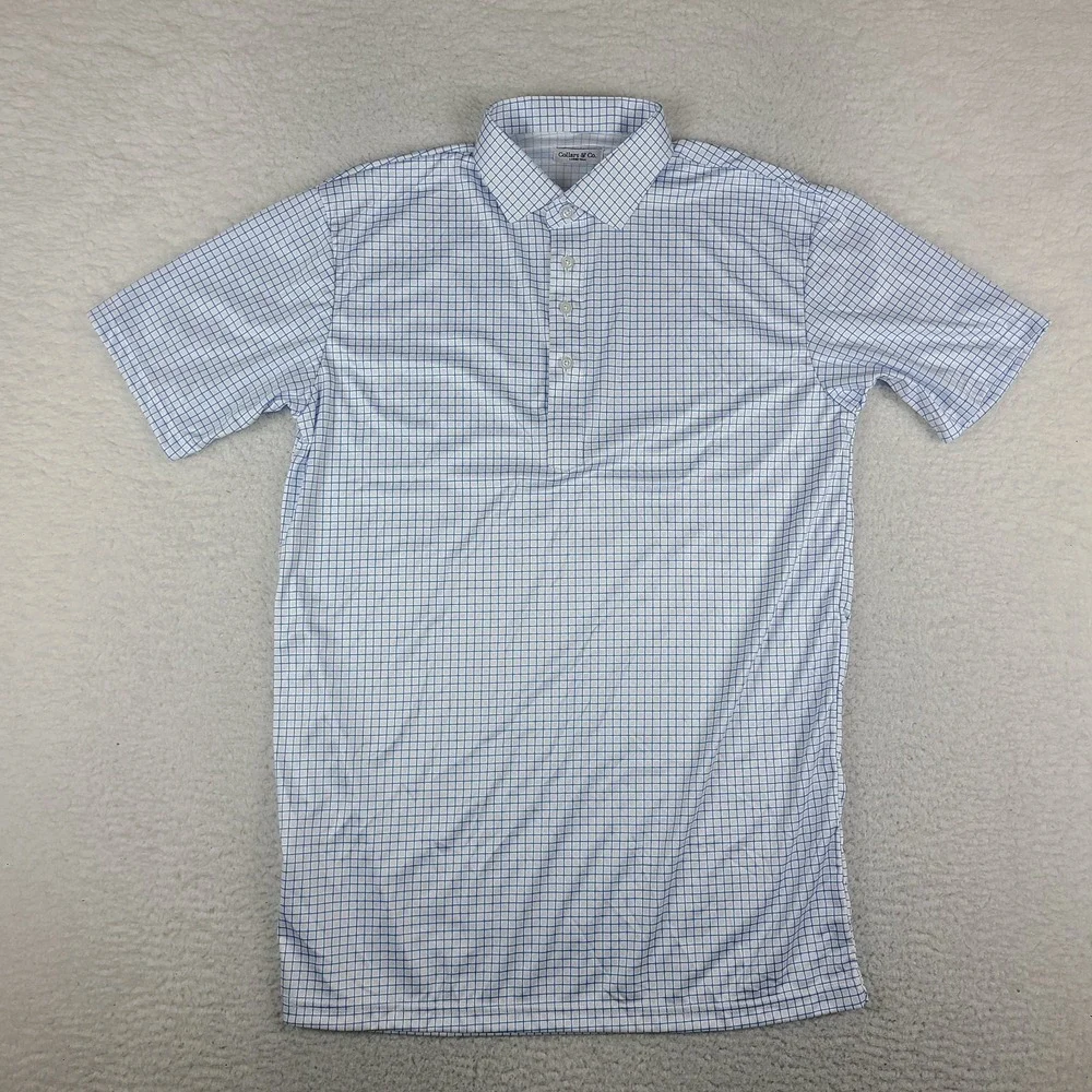 Collars & Co. Dress Polo Shirt Mens Large Tall Blue White Check Performance